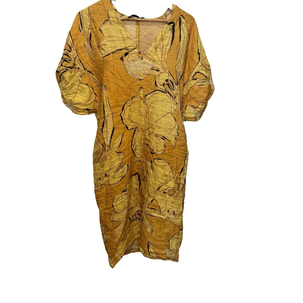 ZARA COLLECTION PALM PRINT DRESS WITH POCKETS M